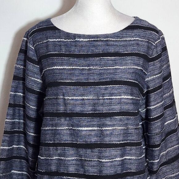 J. Jill Black Stripe Textured Top Size Medium Petite Pure Jill Boxy Stripe Top - Picture 3 of 9